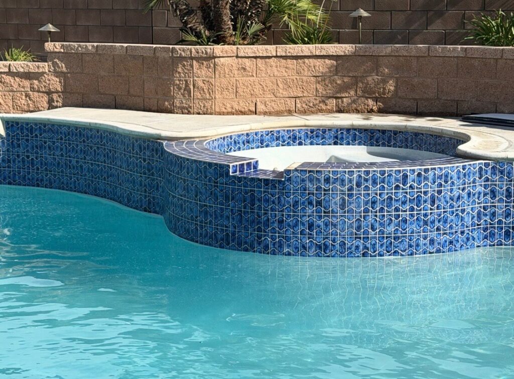 Pool waterline tile after Clean Line calcium scale cleaning